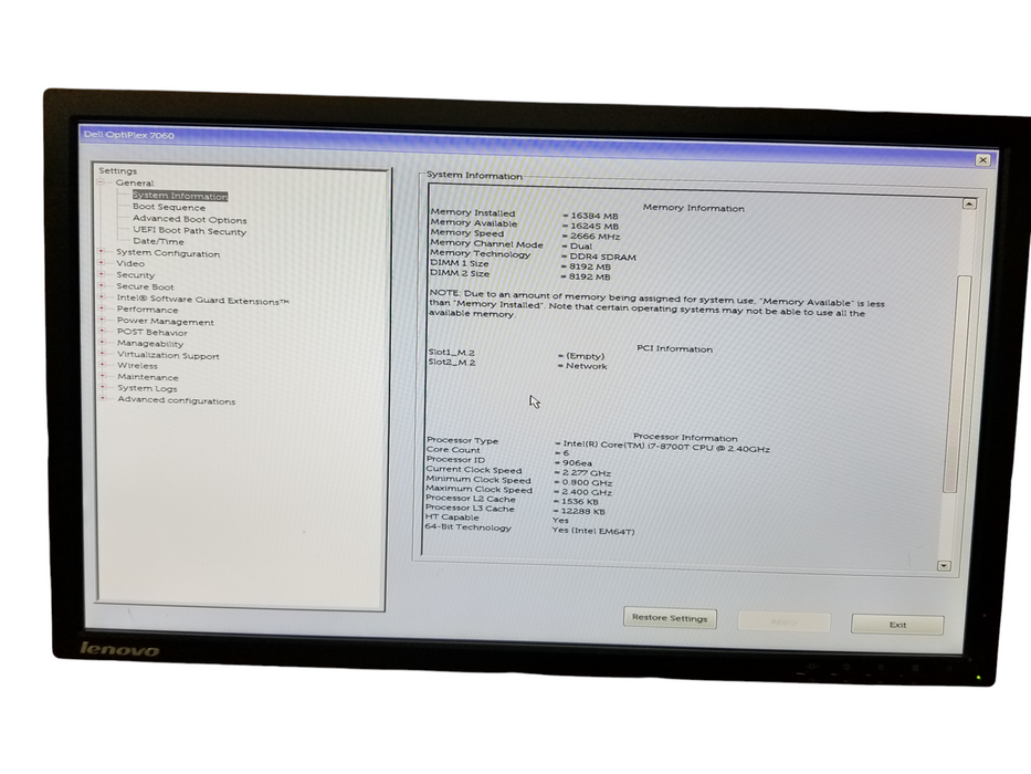 Dell OptiPlex 7060 USFF Core i5-8500T @2.40GHz, 16GB DDR4, 250GB SSD