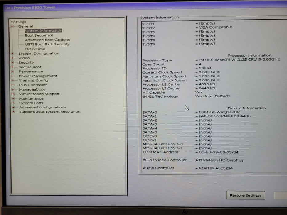 Dell 5820 Xeon W-2133 3.60GHz 32GB DDR4, 240GB SSD+8TB HDD, 950W PSU _
