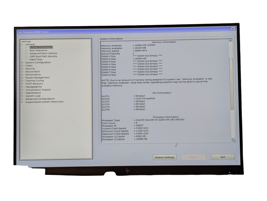 DELL Precision 5820 Intel Xeon W-2245 16GB RAM 256GB SSD  -