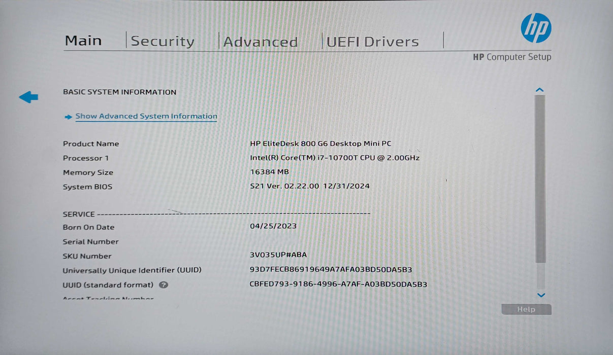 HP EliteDesk 800 G6 USFF, i7-10700T CPU 2.00GHz, 16GB DDR4, 256GB NMVe