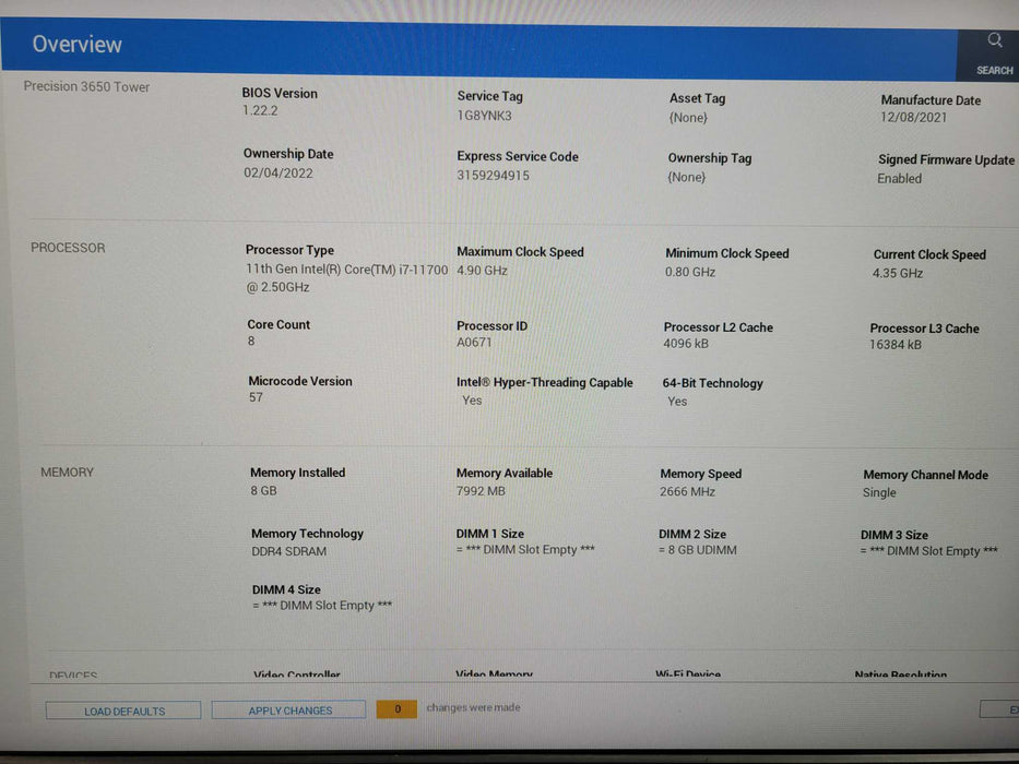 Dell Precision 3650 Tower i7-11700 CPU|8GB DDR4 256GB NVMe !