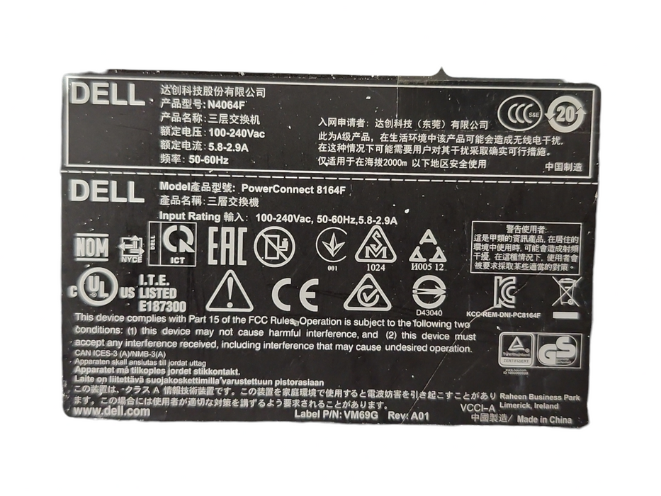 Dell PowerConnect N4064F 48x 10GB SFP+ 2x 40GB QSFP+ Switch, 2x PSU