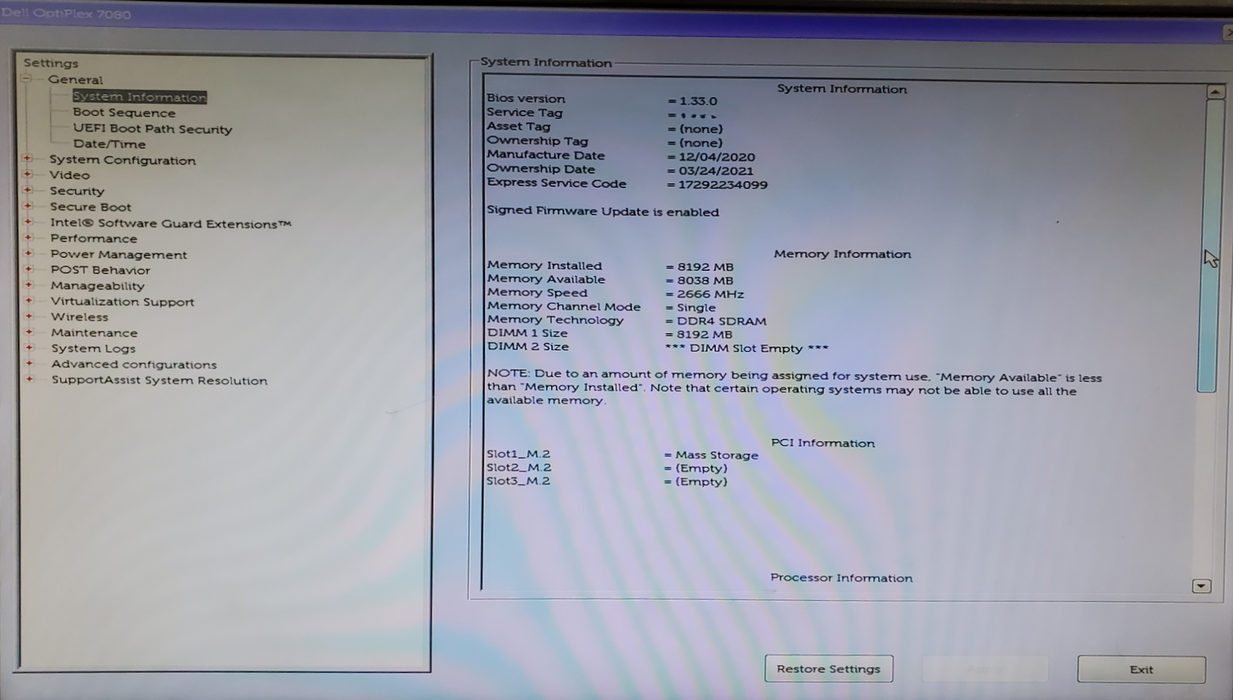 Dell OptiPlex 7080 Micro - Intel Core i5-10500T 8GB DDR4 256GB NVMe
