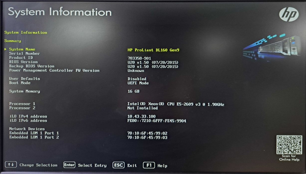 HP ProLiant DL160 Gen9 | Xeon E5-2609 v3 @1.90GHz, 16GB DDR4, HBA H240 )