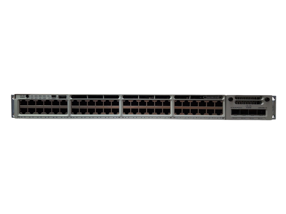 Cisco WS-C3850-48P-L 48-Port PoE+ Gigabit Switch w/ C3850-NM-4-1G & 1100W PSU