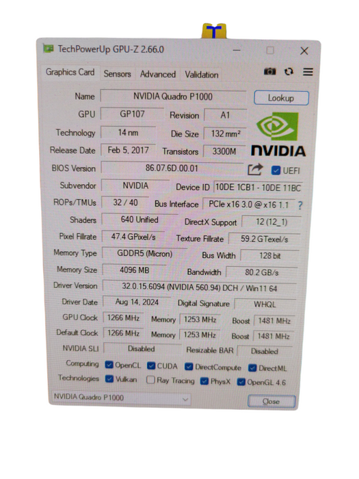 NVIDIA QUADRO P1000 4GB PCIE 4x Mini DP %