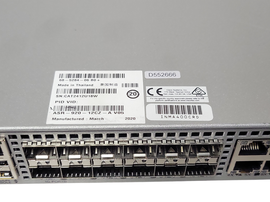 Cisco ASR-920-12CZ-A ASR 920 Series Aggregation Services Router, 2x PSU, READ _