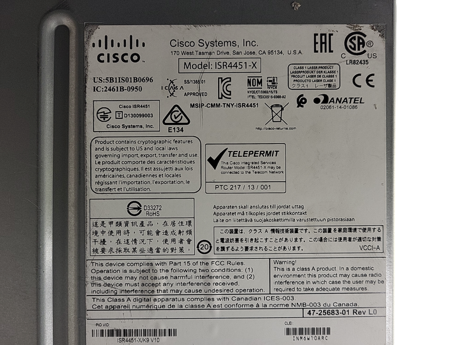 Cisco | ISR4451-X/K9 V10 | 4451-X 4-Port Gigabit Wired Router  Q$