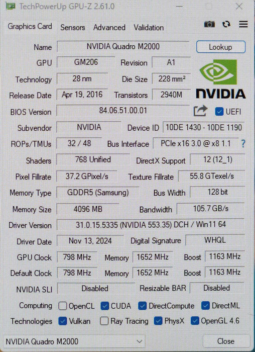 NVIDIA Quadro M2000, 4GB GDDR5 PCIe Graphics Card, 4x Display Port Q