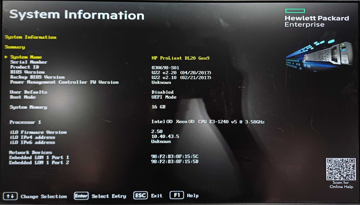 HP PL DL20 Gen9 1U 2x 3.5", Xeon E3-1240v5 3.50GHz, 16GB DDR4, B140i