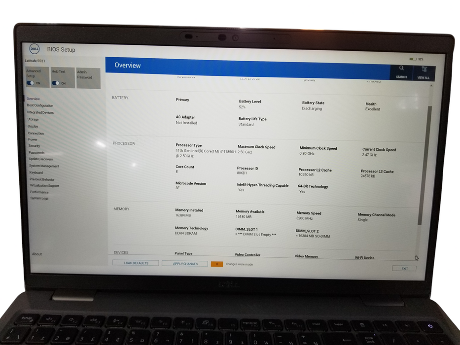 Dell Latitude 5521 TOUCH Core i7-11850H@2.50GHz 16GB RAM 256GB NVMe Q Lap200