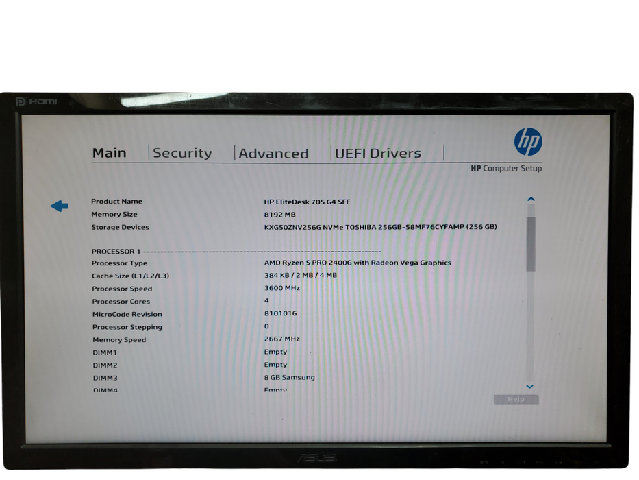 HP EliteDesk 705 G4 SFF, Ryzen 5 PRO 2400G, 8GB DDR4, 256GB NVMe, no OS