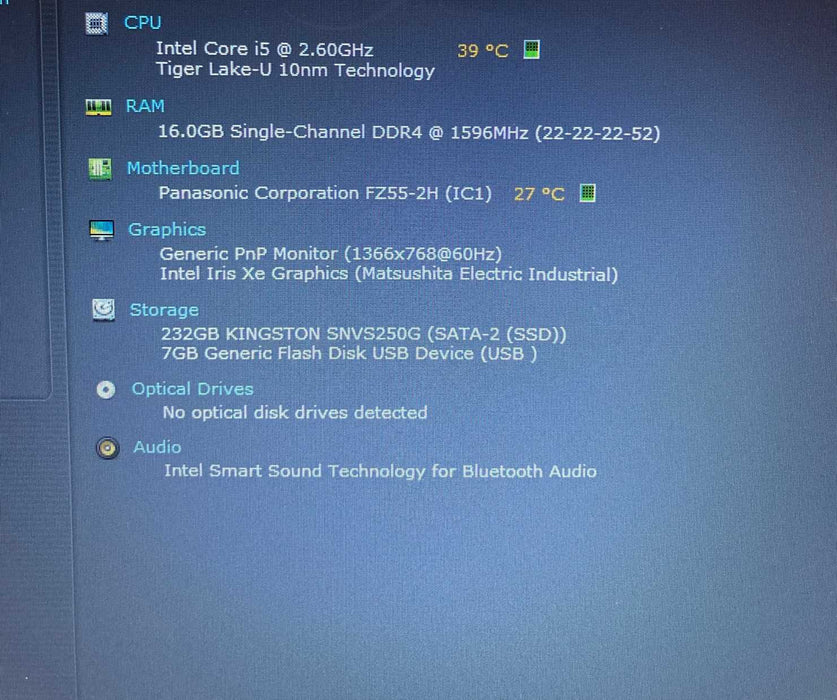 Panasonic ToughBook FZ-55 i5-1145G7@2.6GHz 16GB RAM 256GB SSD 2320Hrs.