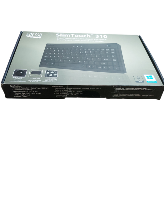 Adesso AKB-310UB -  SlimTouch Mini Trackball USB Keyboard, Black