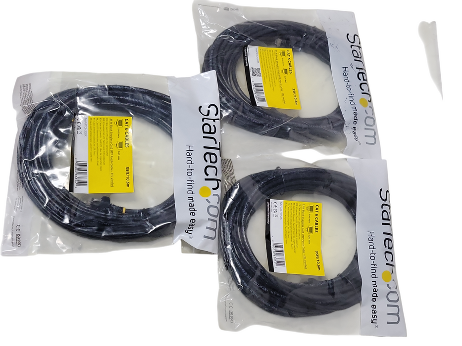 Lot of 3x Startech N6PATCH35BK 10.6m Black Snagless Cat6 UTP Patch cable _