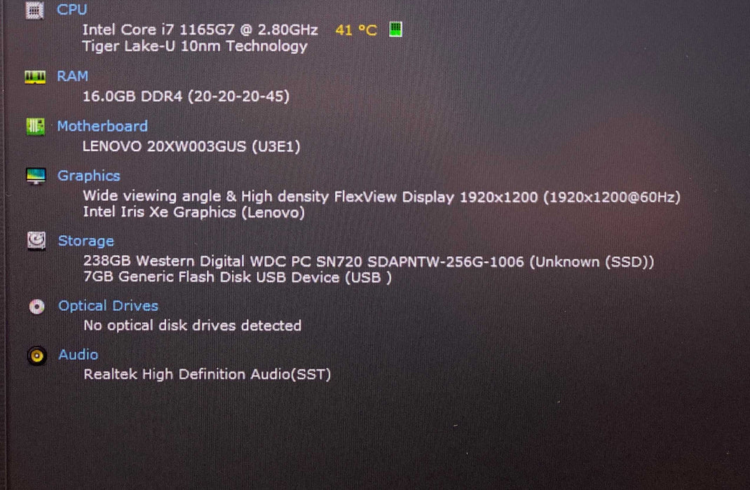 Lenovo ThinkPad X1 Carbon Gen 9 Core i7-1165G7@2.80GHz 16GB RAM 256GB SSD  Lap200