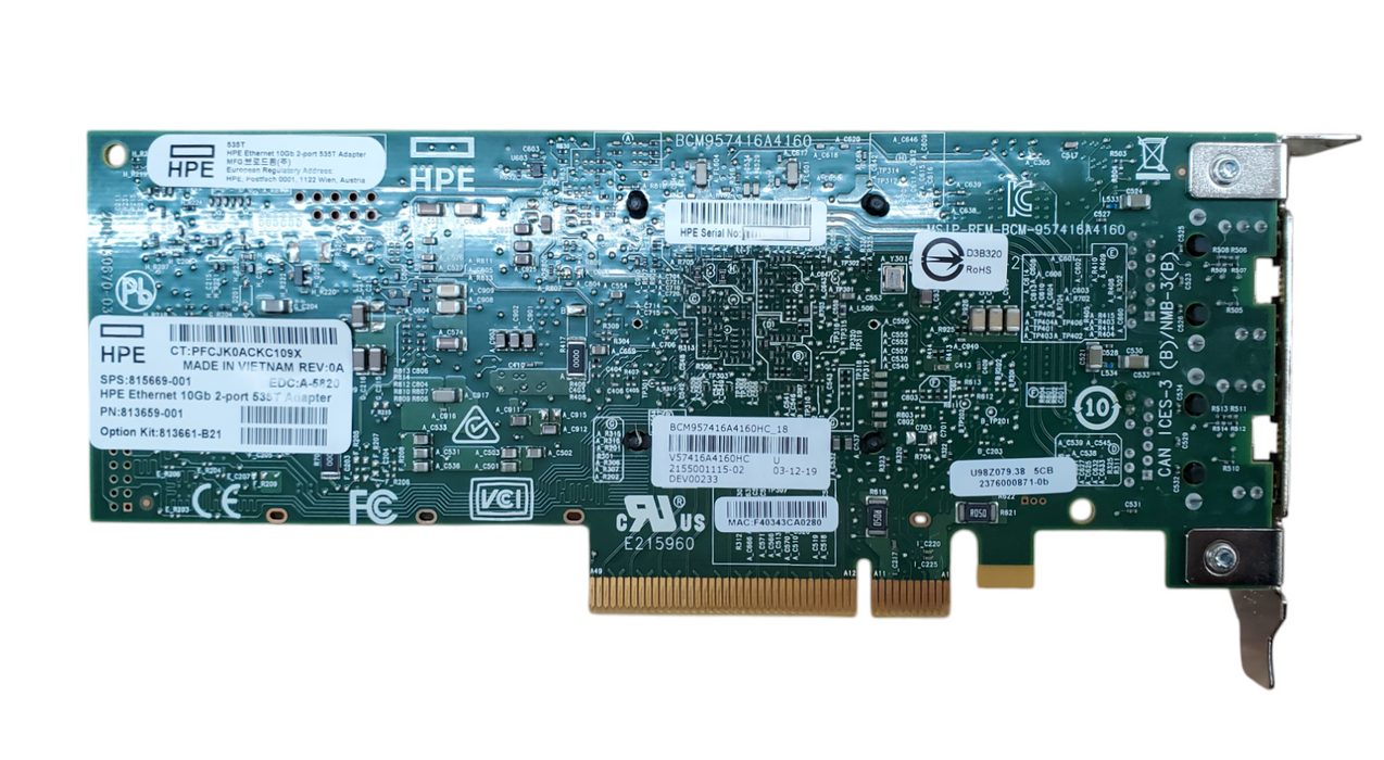 HPE Ethernet 10Gb 2-port 535T Adapter - 813659-001 - Low Profile