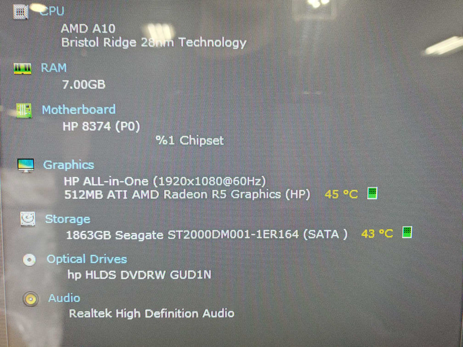 HP PAVLLION 24 ALL-IN-ONE PC 24-R029 AMD A10-9630P RADEON R5 8GB RAM 2TB HD
