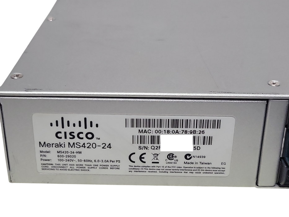 Cisco Meraki MS420-24-HW Cloud-Managed Aggregation Switch, Unclaimed _