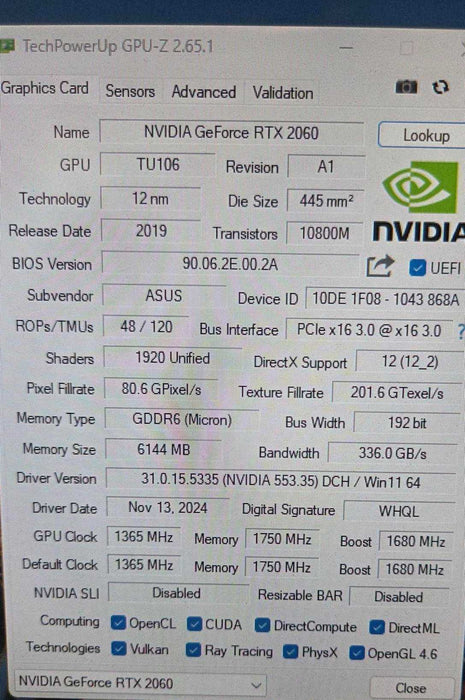 ASUS NVIDIA GeForce RTX 2060 6GB GDDR6 Graphics Card TURBO-RTX2060-6G _