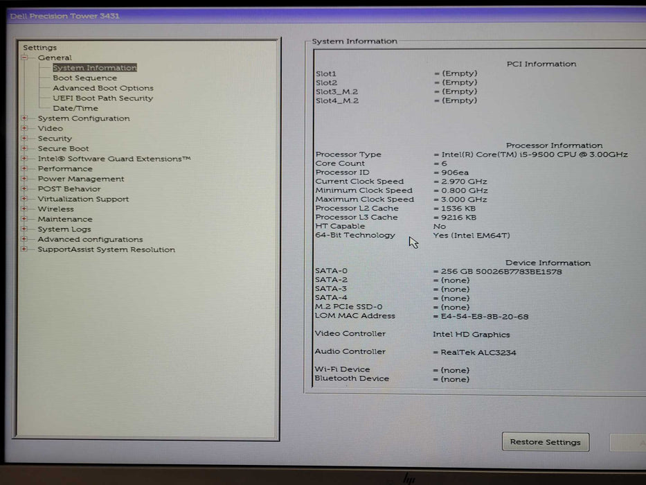 Dell Precision 3431 Tower SFF, Core i5-9500 3.00GHz, 16GB DDR4, 256GB SSD Q_