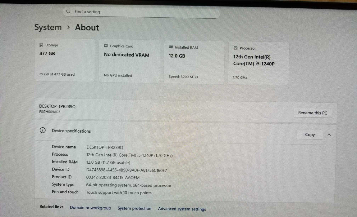 Lenovo IdeaCentre AIO 3  All In One 12th Gen core i5-1240P 12GB RAM 477GB