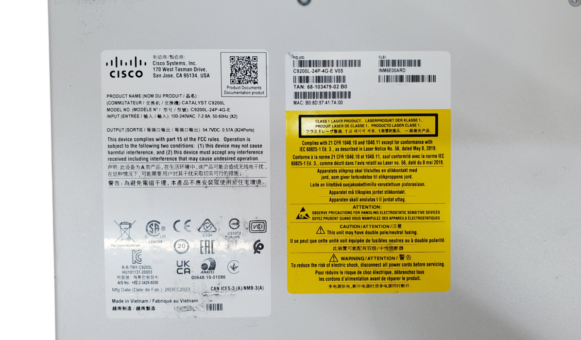 Cisco Catalyst C9200L-24P-4G-E v05 4x1G 24-Port PoE+ Gigabit Managed Switch