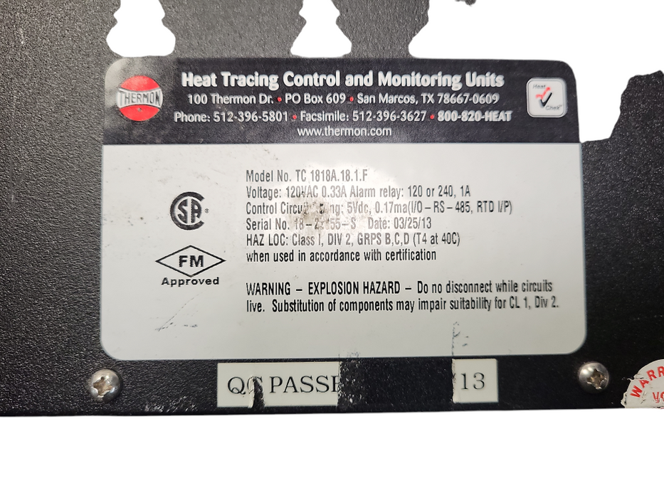 Thermon TC1818A.18.1 Heat Tracing Control And Monitoring Unit READ $