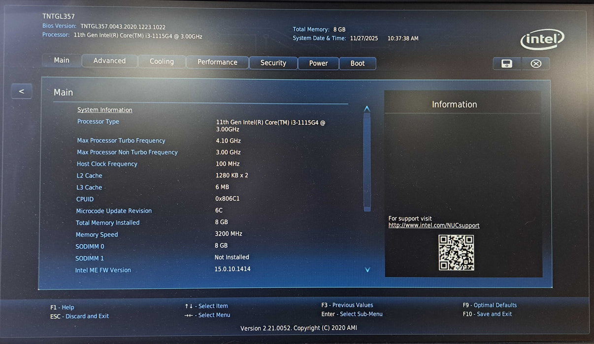 Intel NUC 11 NUC11TNHi3 | Intel Core i3-1115G4, 8GB DDR4, 250GB NVMe, 2.5G )