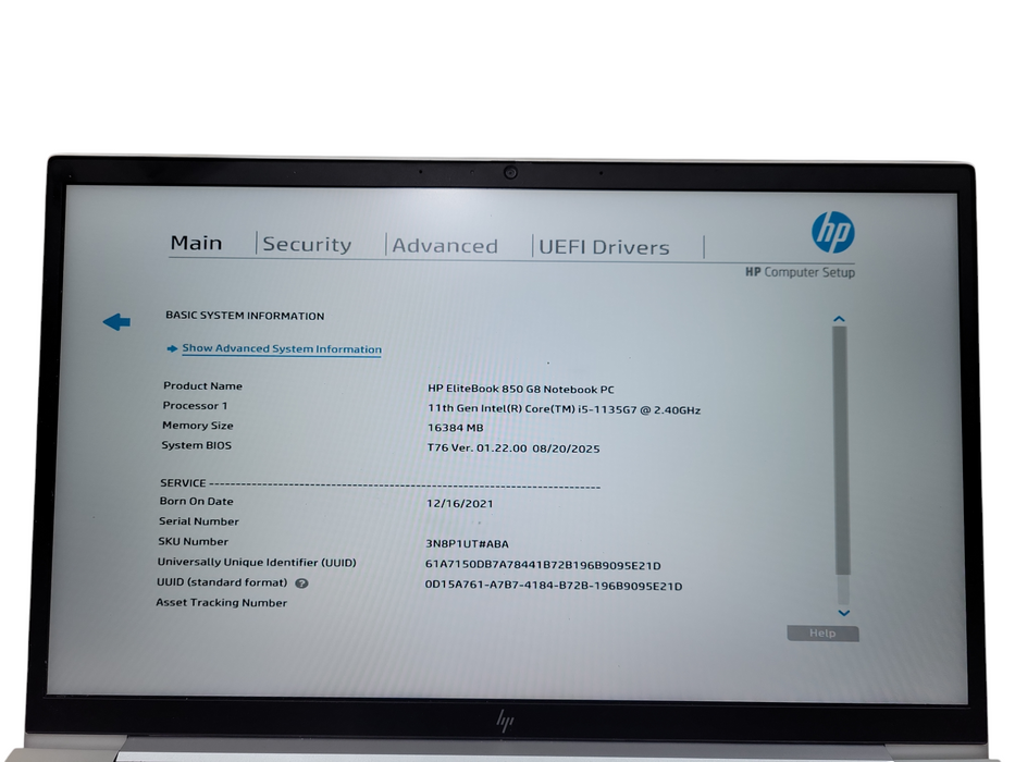 HP EliteBook 850 G8 Core i5-1135G7 16GB DDR4 500GB SSD ! Lap200