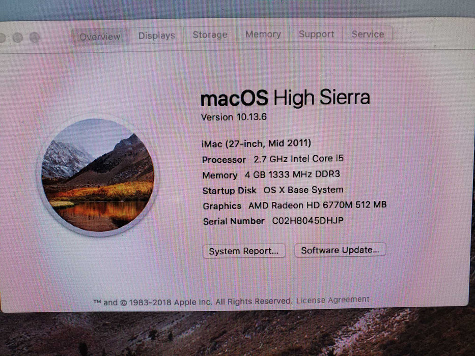 Apple iMac A1312 27 inch Intel Core i5 2nd Gen 2.7GHz 1TB HDD , 4GB RAM