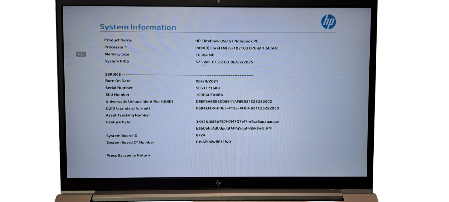 HP EliteBook 850 G7 i5-10210U|16GB RAM|256GB NVMe|W/AC |READ