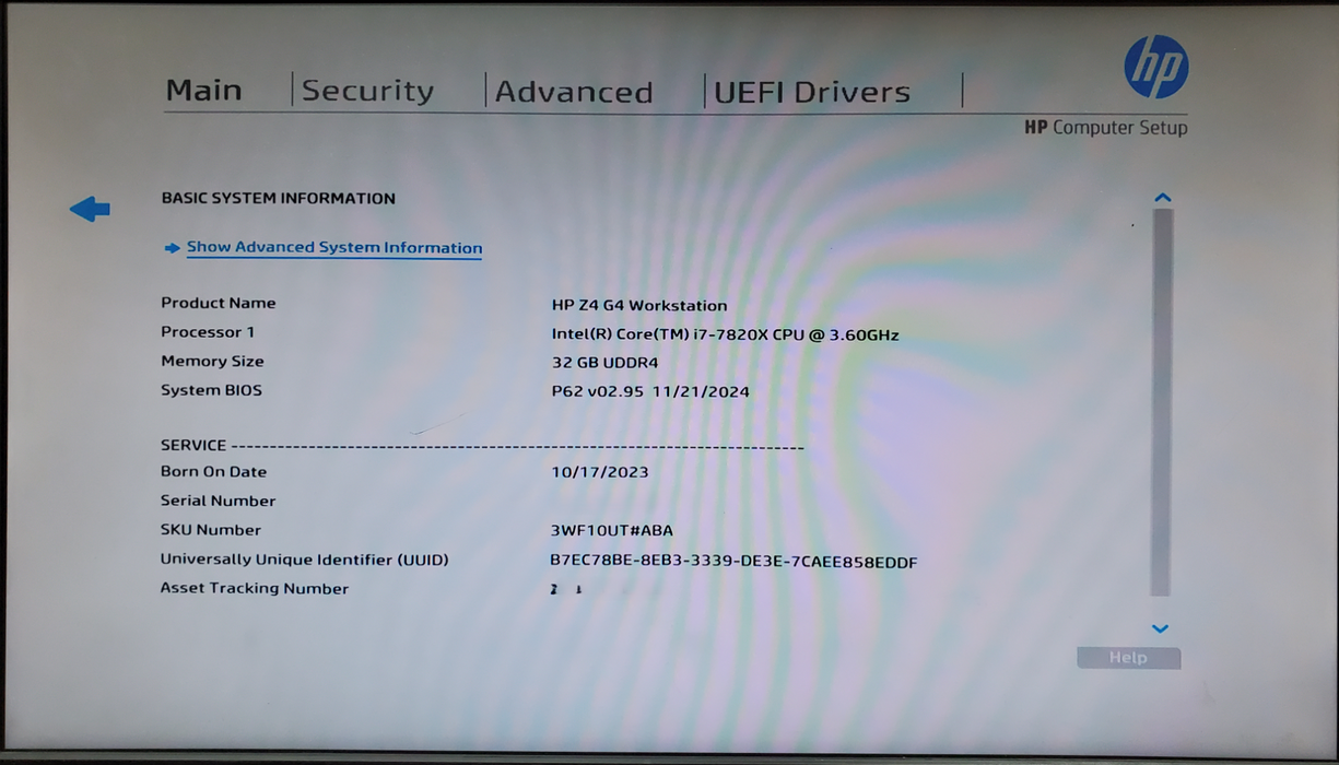 HP Z4 G4 Workstation Core i7-7820X 32GB DDR4 - No HDD/GPU