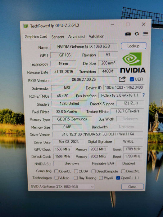 NVIDIA GeForce GTX 1060 6GB LENOVO OEM Graphics Card !