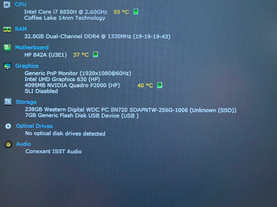 HP ZBook 15 G5 i7-8850H QUADRO P2000 4GB GPU 32GB RAM 256GB SSD Q Lap200