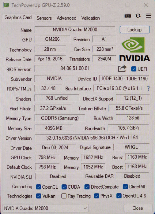 Nvidia Quadro M2000 4GB GDDR5 4x Display Ports Graphics Card