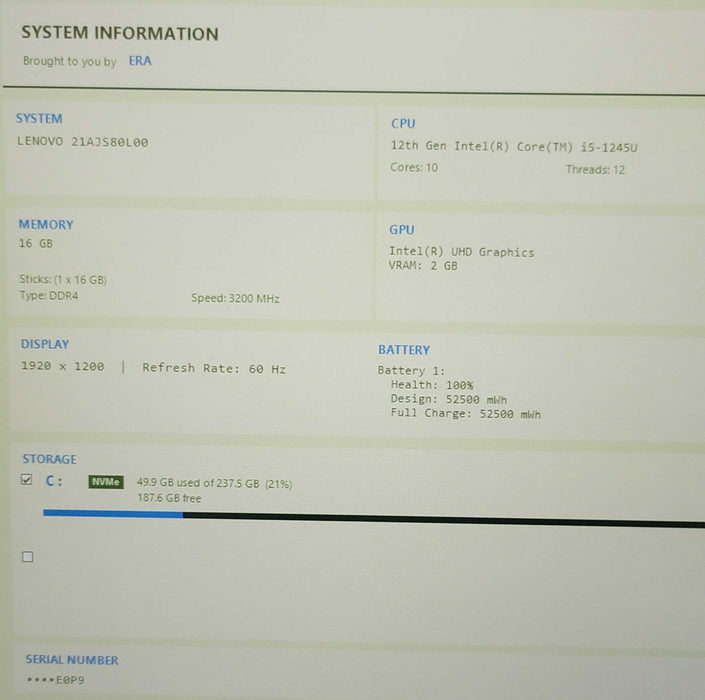Lenovo ThinkPad T14 Gen 3 i5-1245U 16GB DDR4 256GB NVMe BIOS LOCKED  β Lap200