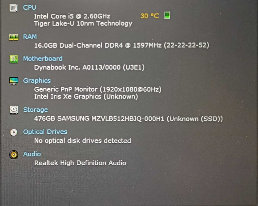Dynabook Tecra A40-J, i5-1145G7, 16GB DDR4, 512GB NVMe, No Ac Adapter  Lap200
