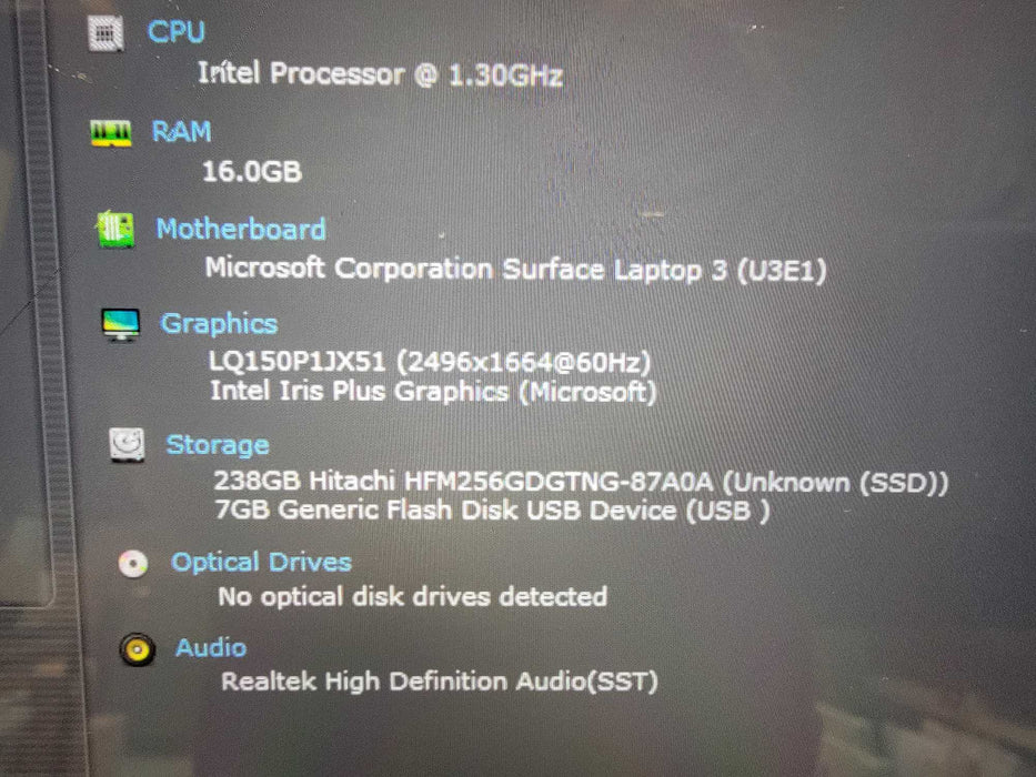 MS Surface Laptop 3 1872 15" | i7-1065G7 @1.3GHz | 16GB RAM 256GB SSD - READ Q Lap200