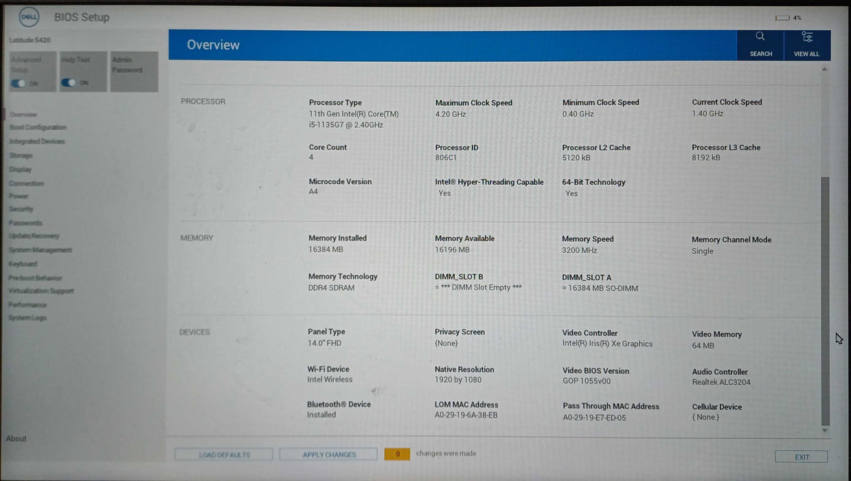 Dell Latitude 5420, i5-1135G7 2.40GHz, 16GB DDR4, 256GB NVMe, No PWR  Lap200