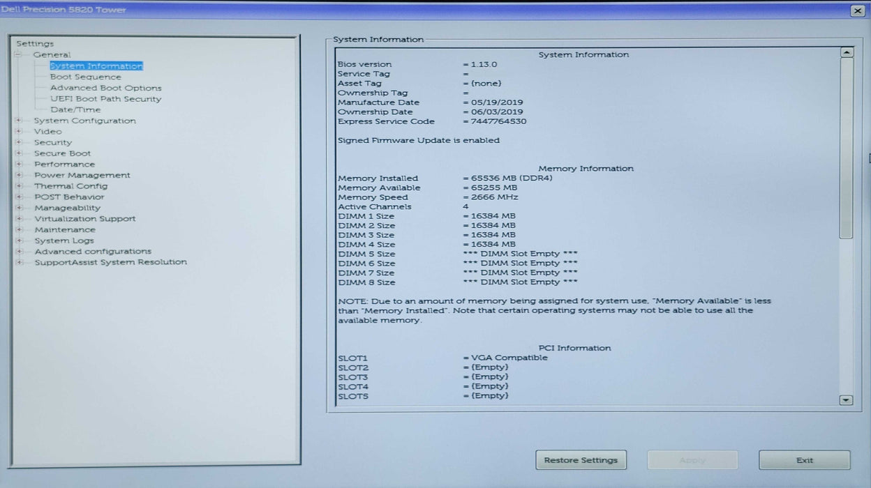Dell Precision 5820, Xeon W-2125 4.00GHz, 64GB DDR4, No HDD & GPU, 950W PSU