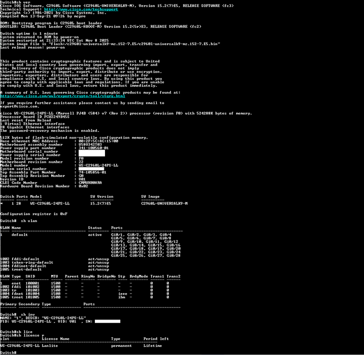 Cisco Catalyst WS-C2960L-24PS-LL 24-Port Gigabit PoE Network Switch, No Ear