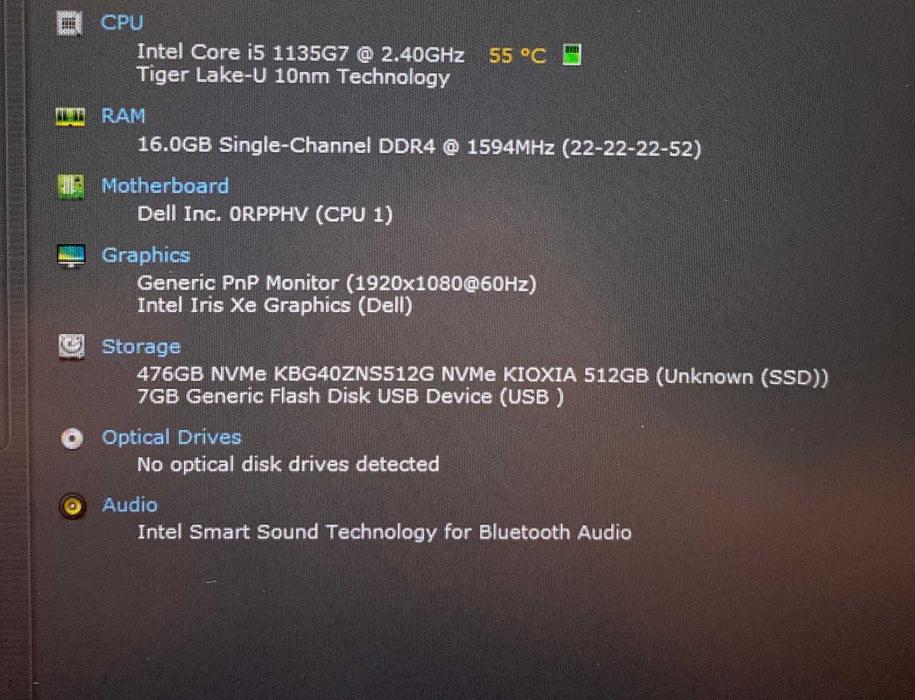 Dell Inspiron 5502 Core i5-1135G7@2.40GHz 16GB RAM 512GB SSD  Lap200