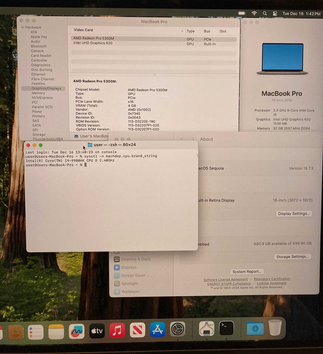 Apple MacBook Pro 16' 2019 i9-9980HK 32GB 512SSD Radeon Pro 5300M  4GB READ