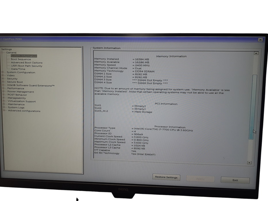 Dell OptiPlex 7050 i7-7700 @ 3.60 GHz 16GB DDR4 256GB NVMe