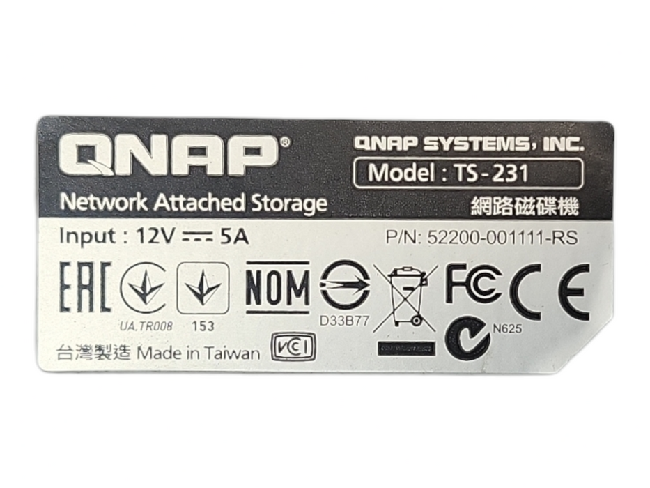 QNAP TS-231, 2 Bay NAS with 2x 3TB HDDs, No Power adapter