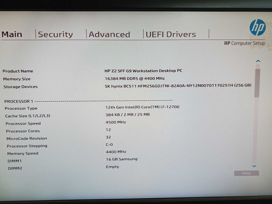 HP Z2 Tower SFF G9 Workstation i7-12700 @2.1GHz 16GB RAM 256GB m.2