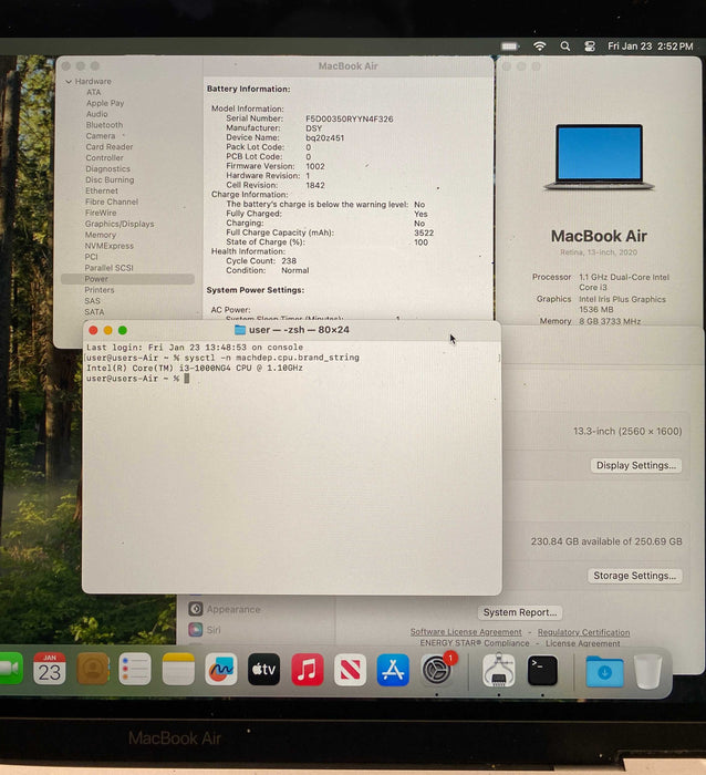 Apple MacBook Air 13" 2020 Core i3-1000NG4@1.10GHz 8GB RAM 256GB SSD READ!