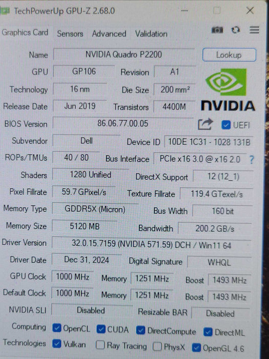 NVIDIA Quadro P2200 5GB GDDR5X PCIe Graphics Video Card GPU _
