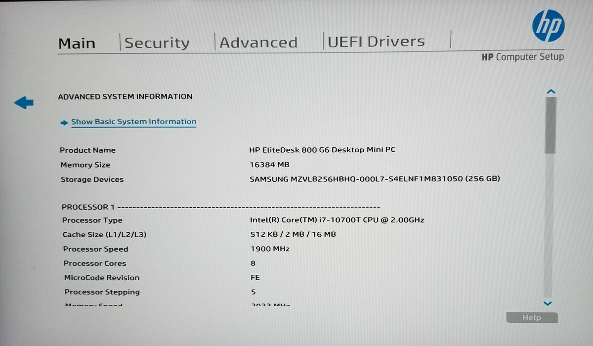 HP EliteDesk 800 G6 Mini Intel i7-10700T CPU 16GB RAM 256GB NVMe 90W /Ac